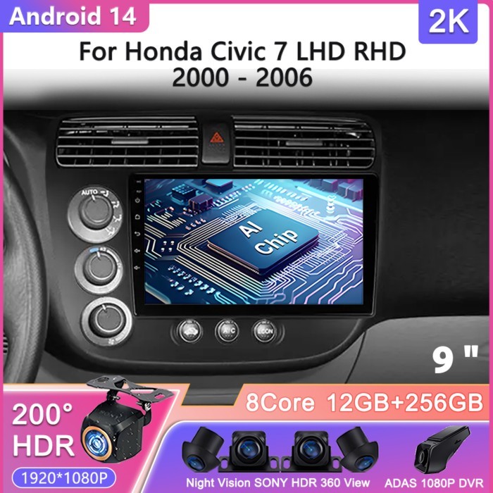 Android 14 For Honda Civic 7 LHD RHD 2000 - 2006 Car Radio Multimedia Video Player Navigation GPS N