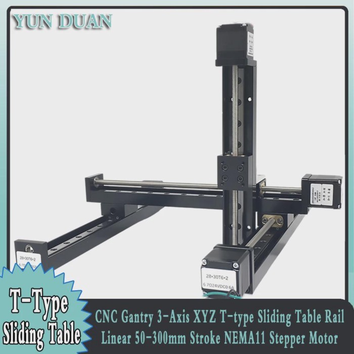 Cnc Gantry T-type Sliding Table Rail Linear 50-300mm Stroke Sliding Table NEMA11 Stepper Motor Kit