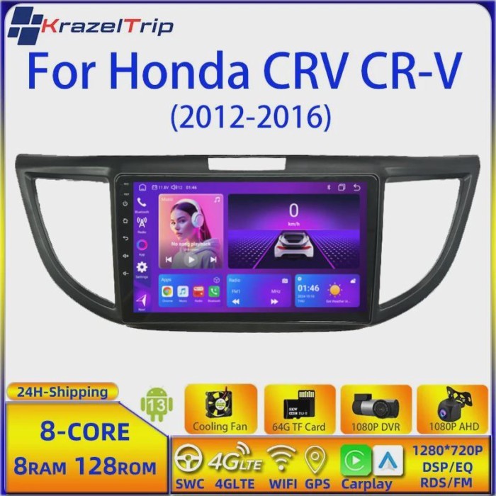 8 Core Intelligent System Car Radio for Honda CRV CR-V 2012 - 2016 2.0L Carplay Android Auto 4G GPS