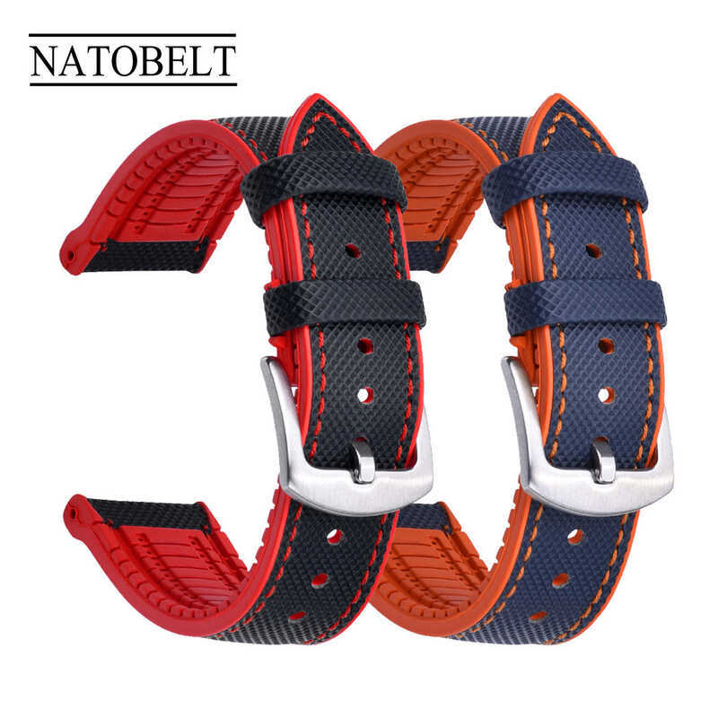 C Genuine Leather+Fkm Rubber Watch Strap Leather Watchband 20Mm 22Mm Rubber Strap Sports Waterproof