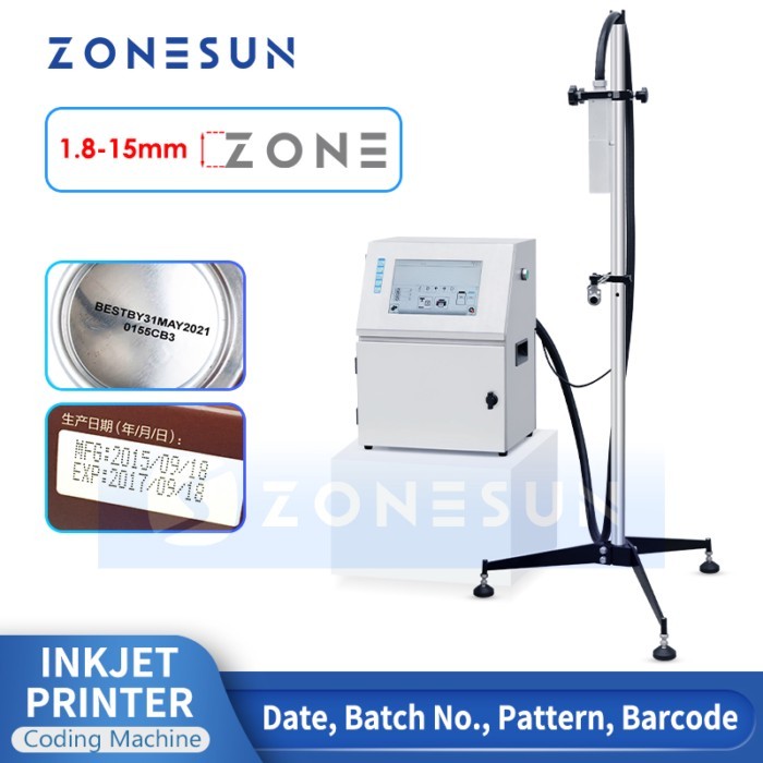ZONESUN Inkjet Date Coding Machine with Touch Screen Multilingual Date Printer QR Barcode Batch Num