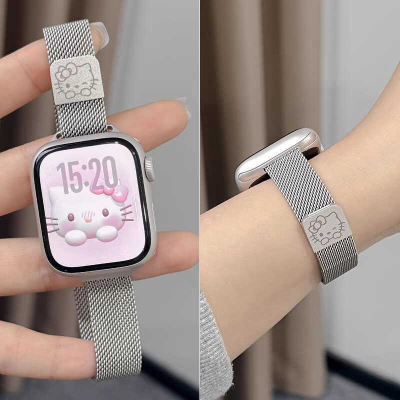 เหมาะสําหรับสาย Apple Watch Watch1-11 Generation/Ultra3/SE3 Milanese KT Cat Watch Strap