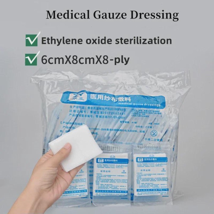 Medical Gauze Dressing Pads 200pcs Disposable Bandage Individually Packed for Facial Clean Wound
