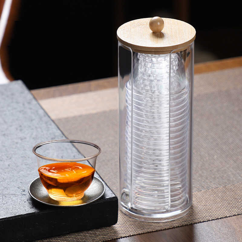 Jin Wuyuan ถ้วยชาแบบใช้แล้วทิ้ง Kung Fu ถ้วยชาผู้ถือ 60ml ถ้วยชา PS พลาสติกแข็ง Mini ถ้วยการบินโลโก้