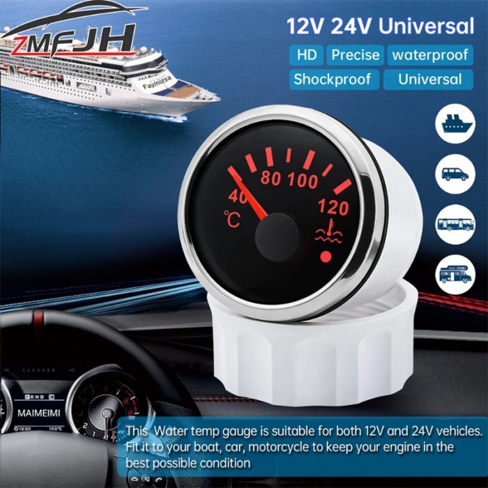 2" 52mm Oil Pressure Gauge With Red Backlight 0~5 Bar 0~10Bar Display Gauge For Marine Boat Car Oil