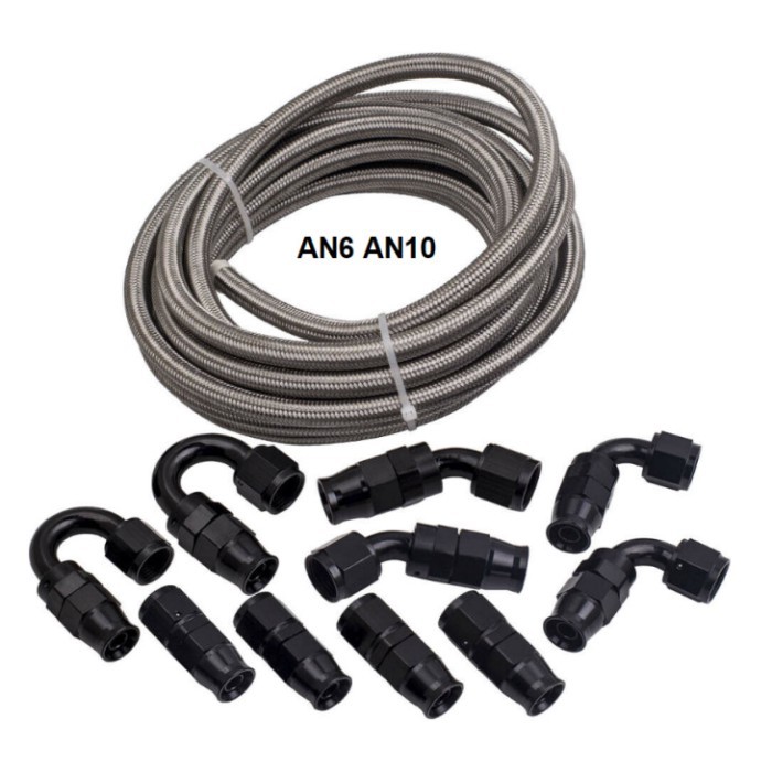 Haofa 20FT Universal Stainless Steel 3/8 Braided Fuel Hose 8AN 6AN Fuel Line Kit with 10pcs Swivel