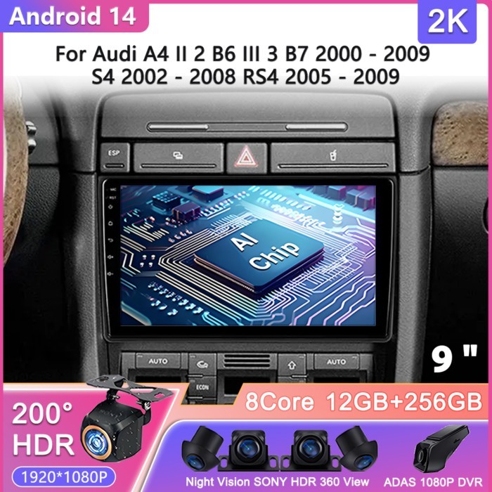 Android 14 For Audi A4 II 2 B6 III 3 B7 2000 - 2009 S4 2002 - 2008 RS4 2005 - 2009 Car Radio Multim