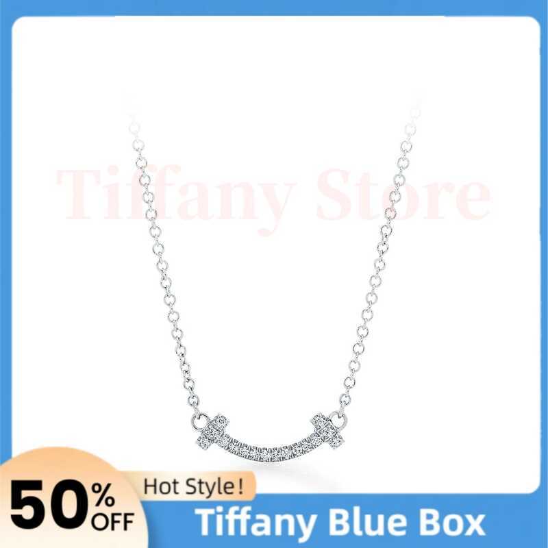 Tiffany T Smile Pendant 18K White Gold with Diamonds Adjustable Chain Luxury for Office & Formal Occ