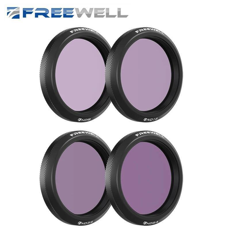 Freewell ND ชุดกรองสําหรับ DJI Osmo Action 5 Pro/Action 4/3 ชุดเลนส์กล้อง 4 แพ็ค ND8 ND16 ND32 ND64 