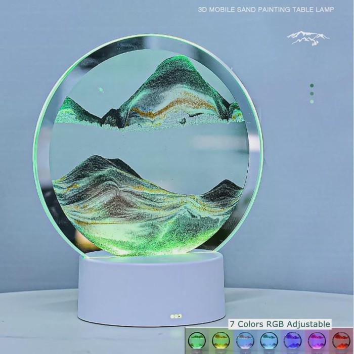 3D Hourglass Table Lamp 7 Color RGB Adjustable Moving Sand Quicksand Flowing Sand Art Picture Deep
