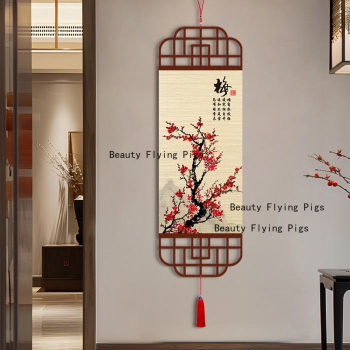 Chinese Plum Blossom Bamboo Curtain Painting Study/living Room Bamboo Curtain Painting Home Decorat