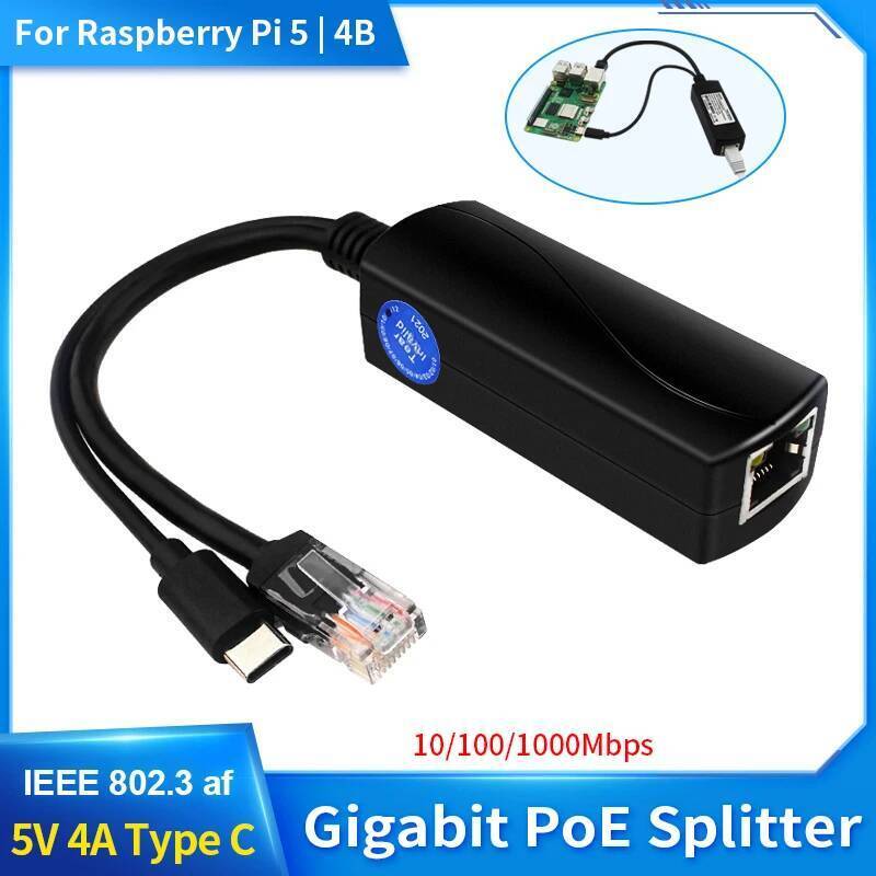 Raspberry Pi 5 Gigabit PoE Splitter 5V 3A 10/100/1000Mbps USB Type C ถึง PoE Splitter Connector สําห