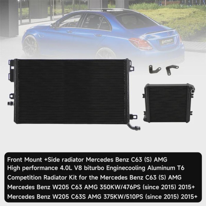 Competition Front Mount +Side Radiator For Mercedes Benz W205 C63 AMG/W205 C63S AMG 2015+ Aluminum