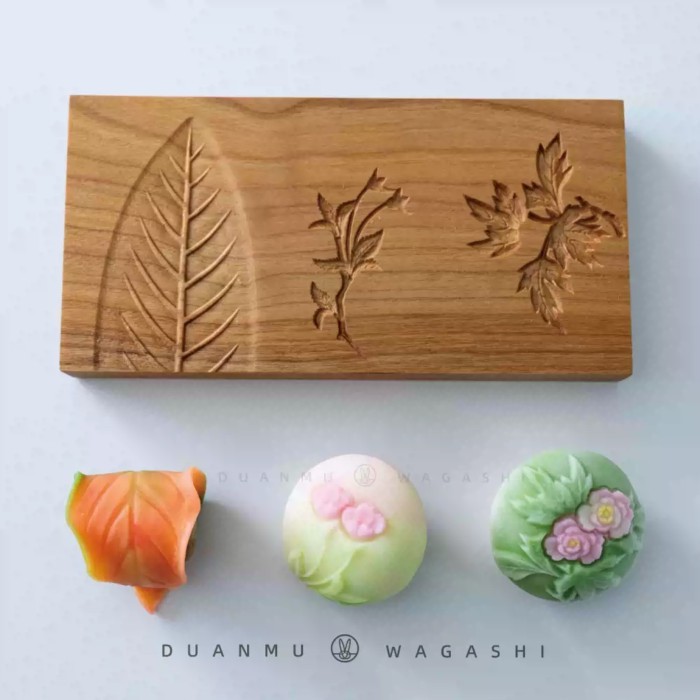leaf flower board for making wagashi mold,Beauty design wooden wagashi diy making pressing tool