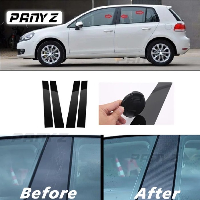 4PCS Bright Black/Carbon Fiber Car Door Pillar Posts Trim Cover BC Column Sticker For VW Golf 6 MK6