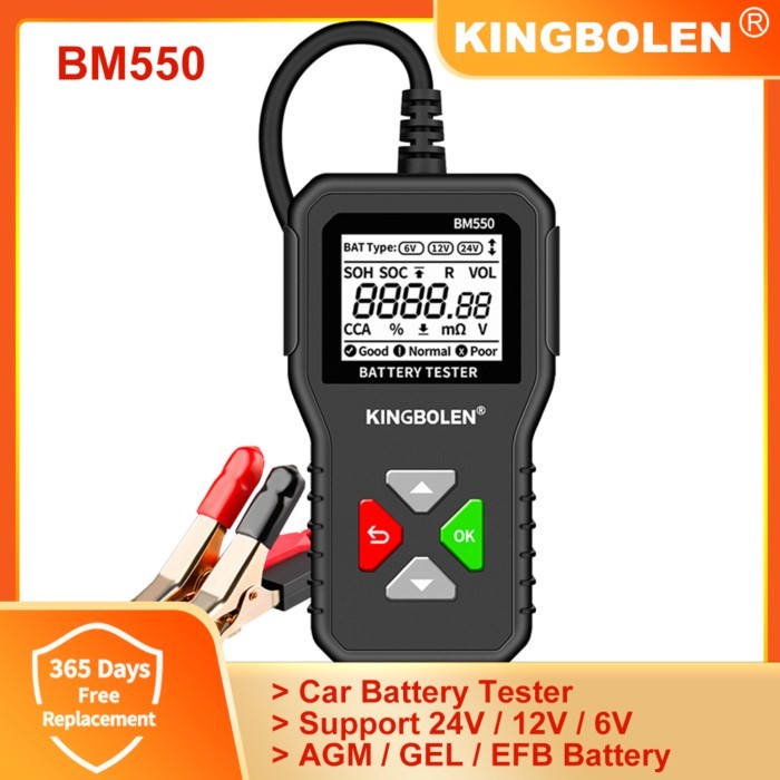 KINGBOLEN BM550 Car Battery Tester 6V 12V 24V 100 to 2000CCA Cranking Charging Circut Analyzer Batt