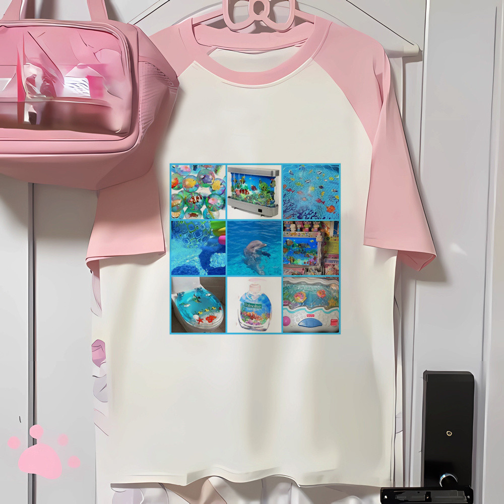 เสื้อยืดผู้หญิง Frutiger Aero สไตล์สตรีทแวร์ retro grunge อารมณ์ปี 2000 kawaii