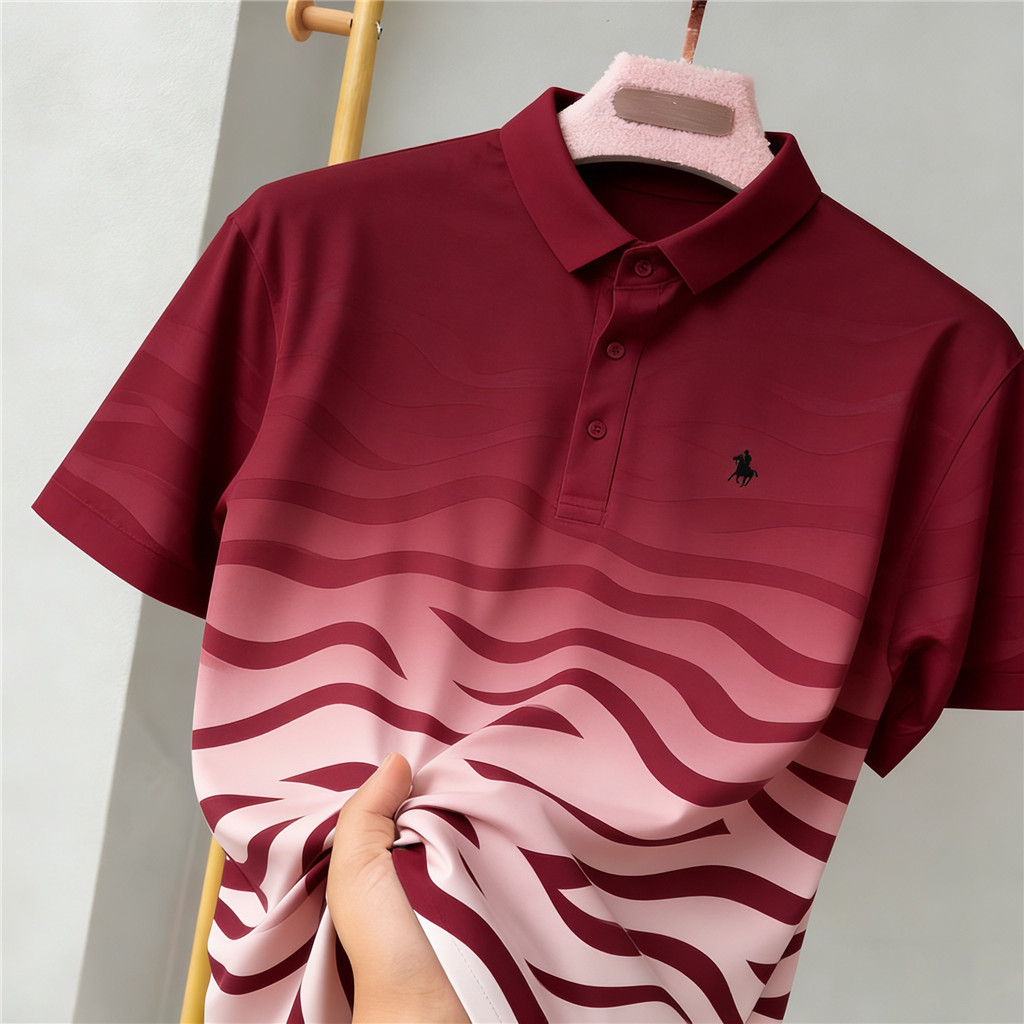 สไตล์ศิลปะตรุษจีนรุ่น RCB Polo Tee จีนสีแดงสไตล์คลาสสิกเสื้อโปโลการจับคู่สีขั้นสูงหลวมและลําลองผู้ชา