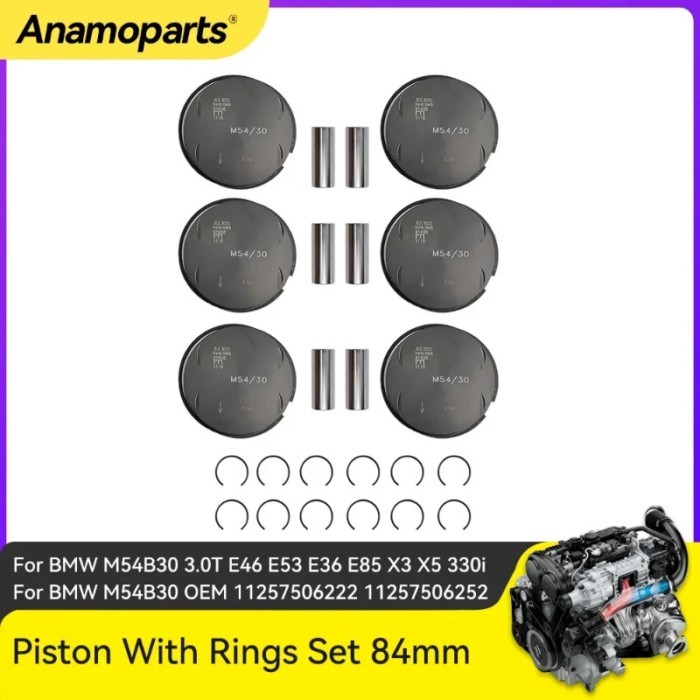 Enginer Pairts Piston With Rings Set Fit 3.0 L T M54B30 L6 Gas For BMW 330i 530i X5 Z4 E46 E53 E60