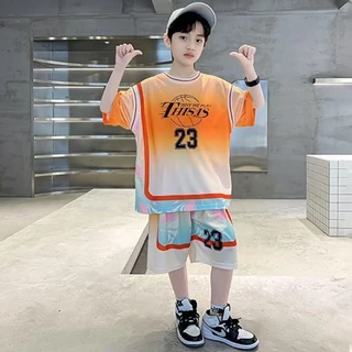 cokids🌼 ชุดบาสเก็ตบอลฤดูร้อนสำหรับเด็กผู้ชายสำหรับเด็กโต,เสื้อผ้าฤดูร้อนสำหรับเด็กผู้ชายแขนสั้น,สไ