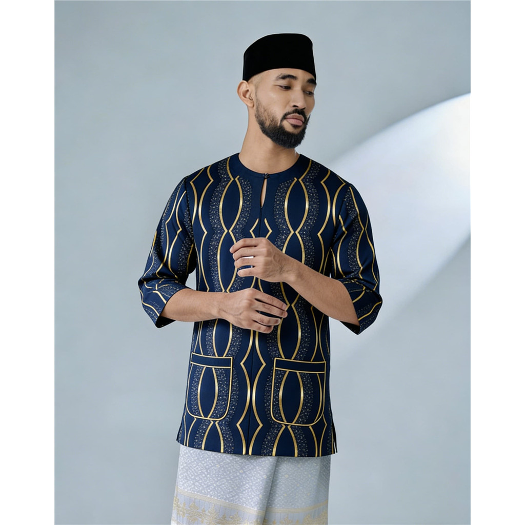 Kurta Lelaki 3/4 Sleeve Premium Print Sembang Raya Hari Raya Baju Raya 2026