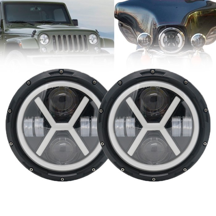 7 Inch Moto Car Led Headlight H4 Round Headlight with Amber Turn Signal For Jeep Wrangler JK TJ IP6
