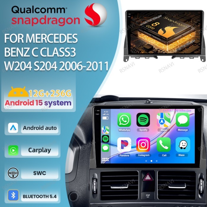 Car Radio Android 15 For Mercedes Benz C Class3 W204 S204 2006-2011 DSP Navigation Head Unit BT 4G