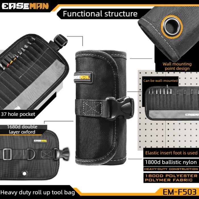 37 Hole Slot Wall Tool Kit Roll Package Drill Bit Batch Head Storage Bag Tool Parts Organization Po