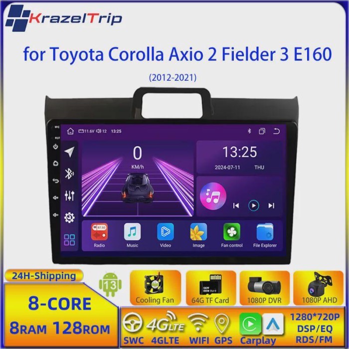 8 Core 4G WIFI Car Radio for Toyota Corolla Axio 2 Fielder 3 E160 2012 - 2021 Carplay Android Auto