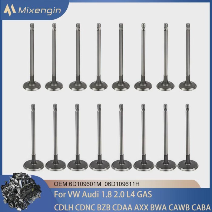 16PCS Engine Intake Exhaust Valve Set Fit 1.8 2.0 L T L4 GAS EA888 For VW Volkswagen Tiguan Jetta P