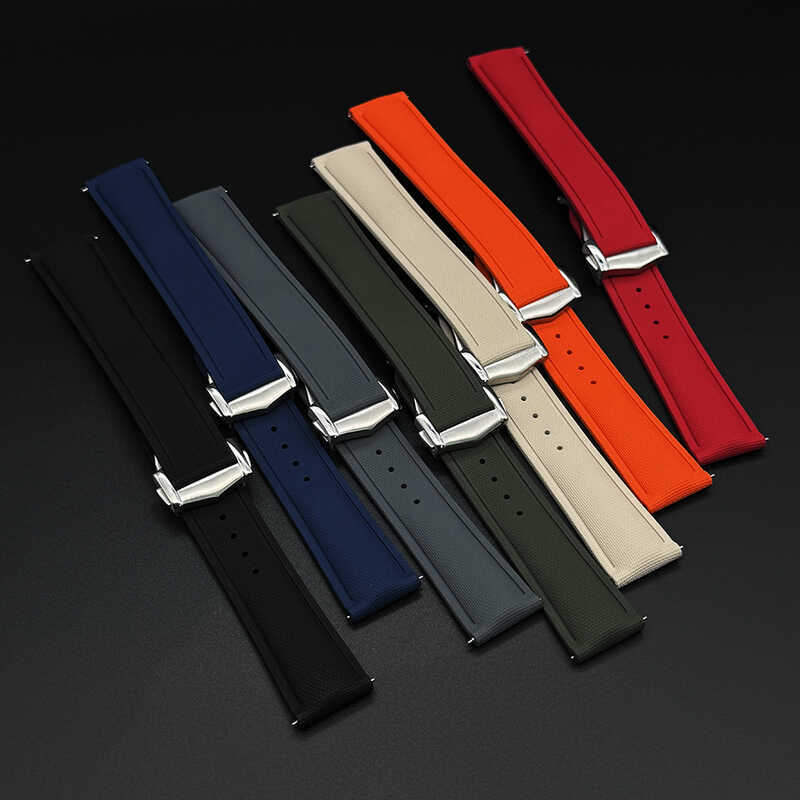 C High Quality Woven Pattern Sports Deployant Watch Band 20Mm 21Mm 22Mm FKM Rubber Watch Strap 2026