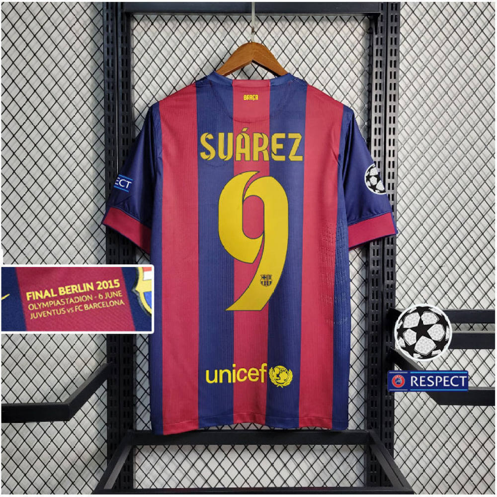 Barcelona Home UCL Final Version SUAREZ MESSI NEYMAR JR คุณภาพสูงฟุตบอลกีฬาเสื้อยืด 2026