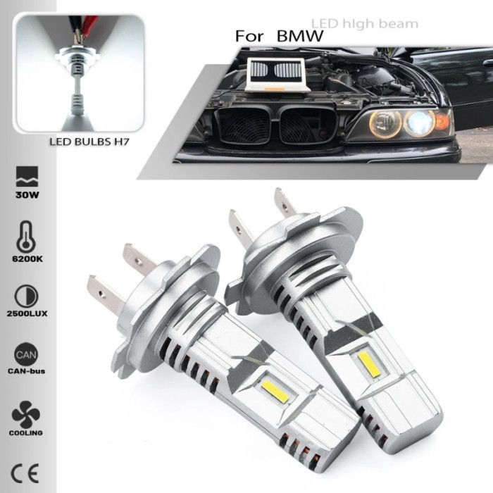 2PCS H7 Canbus Led Headlights Bulbs hi/lo High Low beam 6500K White Auto Lighting For BMW E46 1998-