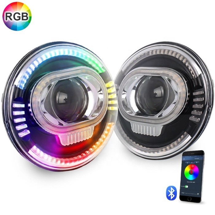 OVOVS 12v 7inch LED Headlight Auto lighting system 50w 7 inch round RGB halo Led Headlight For Jeep