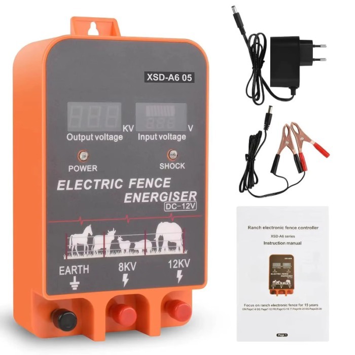 10KM Electronic Fence Energizer Charger for Preventing Wild Animals 12V Pulse Controller with LCD D