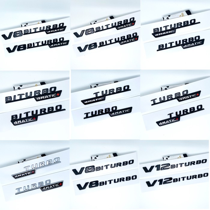 Letter Emblem for Mercedes Benz V12BITURBO V8 BITURBO 4MATIC+ TURBO 4MATIC Car Styling Fender Logo