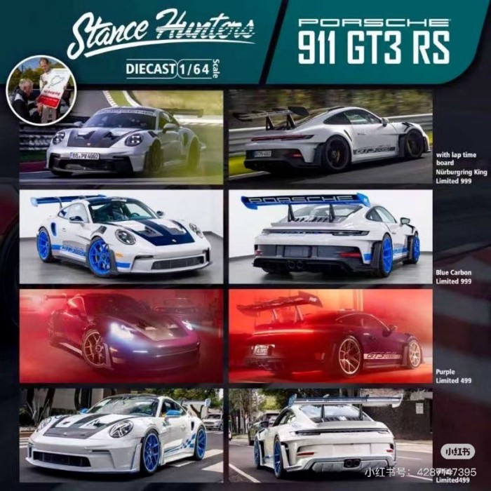 Stance Hunters 1/64 Porsche 911 GT3 RS รุ่นที่กําหนดเองโมเดลรถโลหะผสม