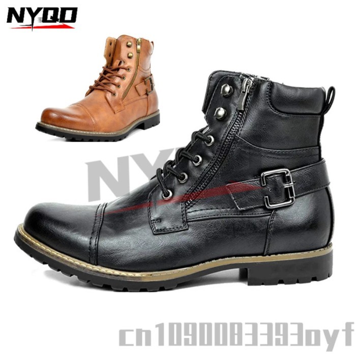 Metal Double Zipper Motorcycle Men's Boots Fashion Mid Top Motocross Boots Racing Shoes