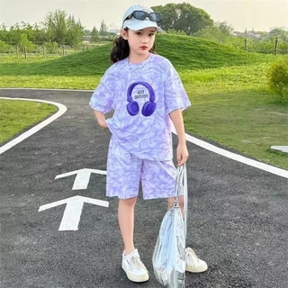 Akaki🌼 ชุดกีฬาฤดูร้อนสำหรับเด็กผู้หญิงปี 2026 สไตล์ใหม่เสื้อลำลองแขนสั้นและกางเกงขาสั้นเด็กขนาดกลา