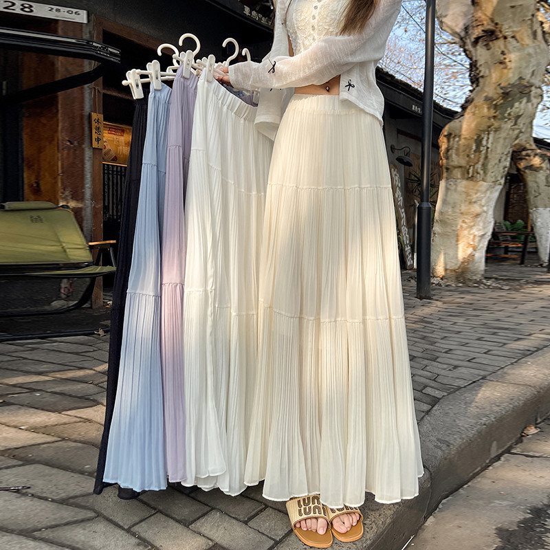 กระโปรง A-line ทำจากผ้าชีฟอง กางเกงเอวสูง มีสายรัดยางยืด100219