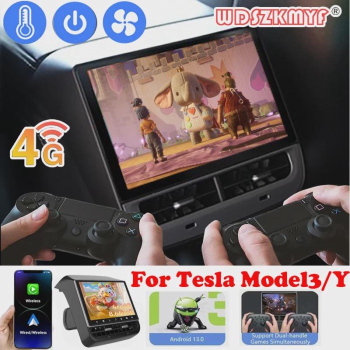 New Style Rear Display 8.66 Inches 4G WIFI Android 13 for Tesla Model Y 3 Entertainment Screen 4G+6