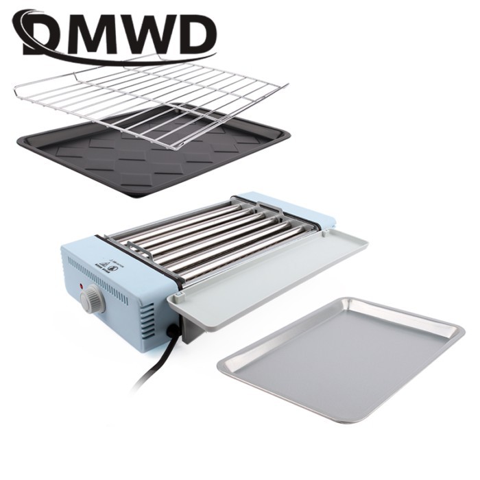 Electric Crispy Hot Dog Sausage Rotary Grill Machine Oven Kebab Barbecue Rack Net Steak Frying Pan