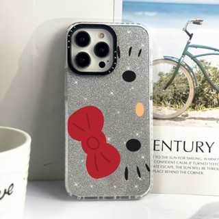 น่ารักสีแดง Bowknot Hello Kitty Glitter สําหรับ IPhone 11 12…