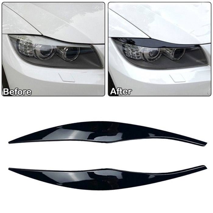 For BMW 3 Series E90 E91 Sedan Touring 2005-2012 Glossy Black Car Headlight Eyebrows Eyelid Sticker