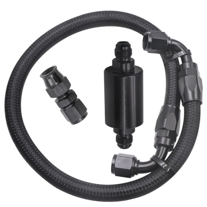 Custom an6 fuel filter 6an black nylon braided hose fuel line assembly for Honda Civic