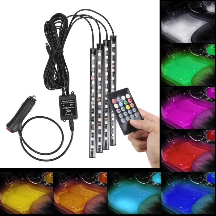 24/36/48 LED Car Decoration Light Atmosphere Lamps Remote/Voice Control LED Strip Ambient Foot Lamp