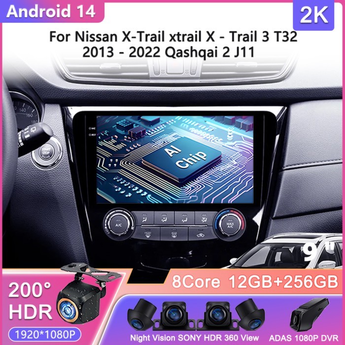2K Android 14 For Nissan X-Trail xtrail X - Trail 3 T32 2013 - 2022 Qashqai 2 J11 Car Radio Multime