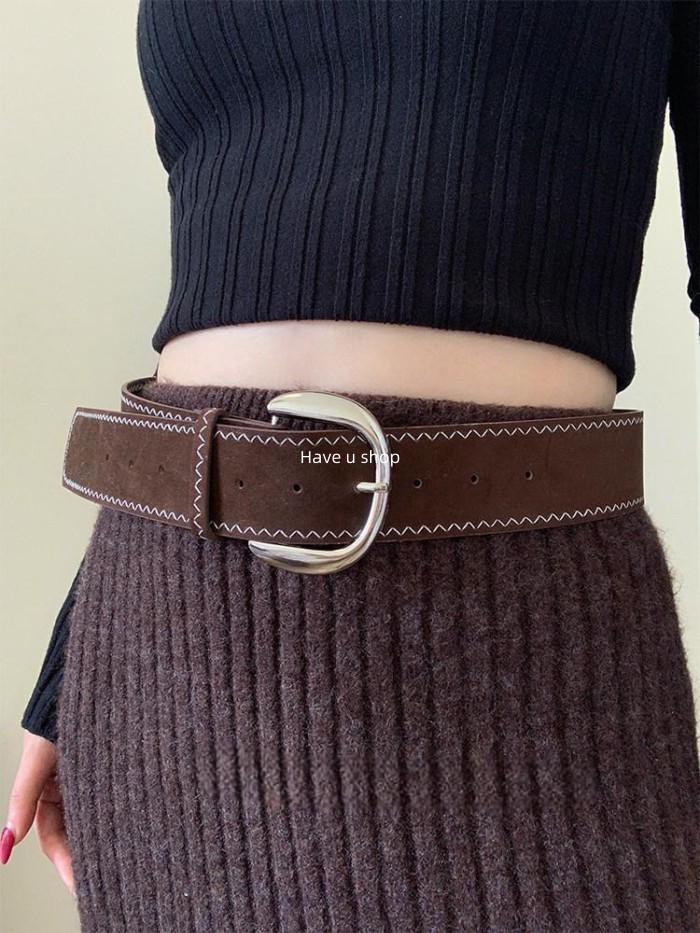 Have u shop Retro Melade Style Suede Suede Belt Wide Girdle ins Style Fashion Belt Accessories Belt