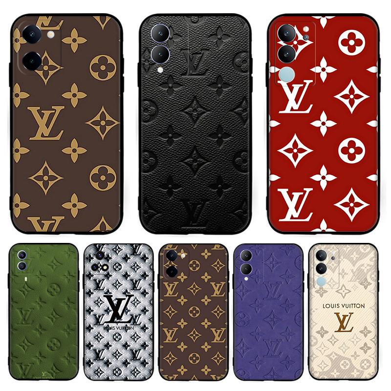 LV เคสโทรศัพท์ซิลิโคนสีดําLVสําหรับVivo Y75 Y77 Y77T Y78M Y78 Plus Y78 Y81 Y81s Y91C Y95 Y93 Y91 Y20