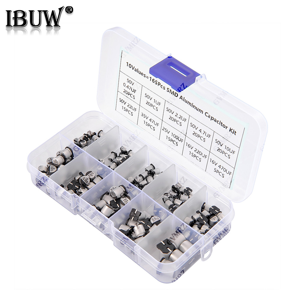 165 ชิ้น 10 ค่า กล่องตัวอย่างตัวเก็บประจุอลูมิเนียมอิเล็กโทรลีติค SMD - ชุดสารพันสําหรับโครงการซ่อม DIY อิเล็กทรอนิกส์ - รูปที่ 4